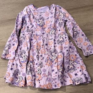 Girls Lavender Frozen Character Long Sleeve Dress Elsa Ice Princess Disney Purpl